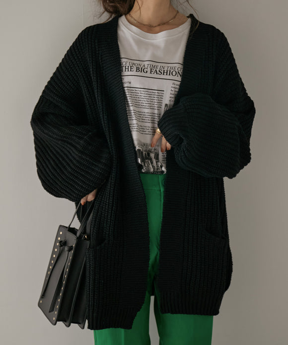 Fashion Letter ビッグシルエットボリュームスリーブカーディガン ブラック