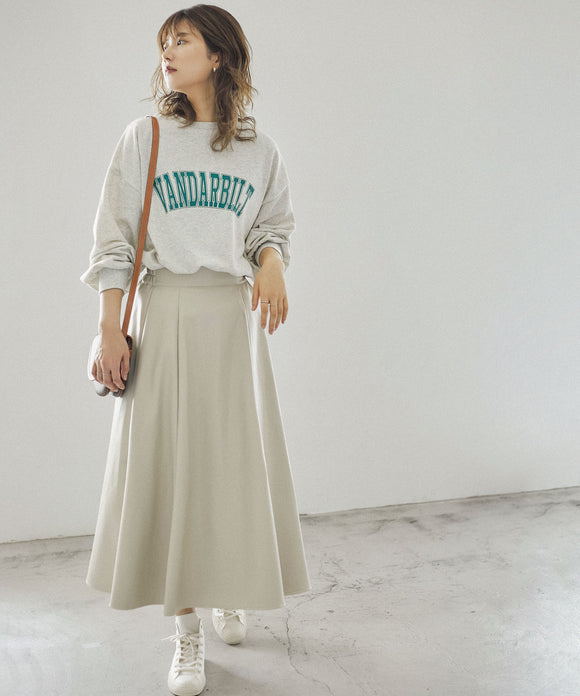 Fashion Letter エコレザーロングフレアスカート アイボリー