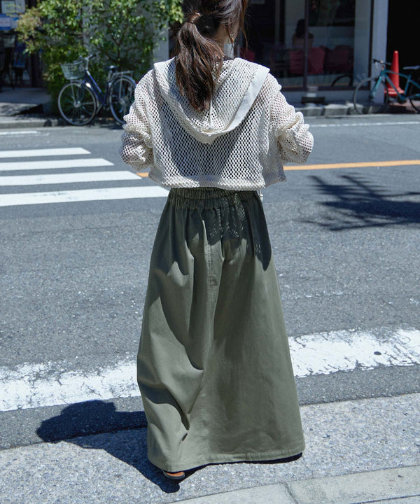 Fashion Letter バックシャーリングベルトAラインスカート カーキ
