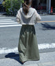 Fashion Letter バックシャーリングベルトAラインスカート カーキ