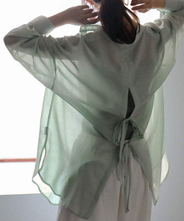Fashion Letter バックオープンシアーシャツ ミント