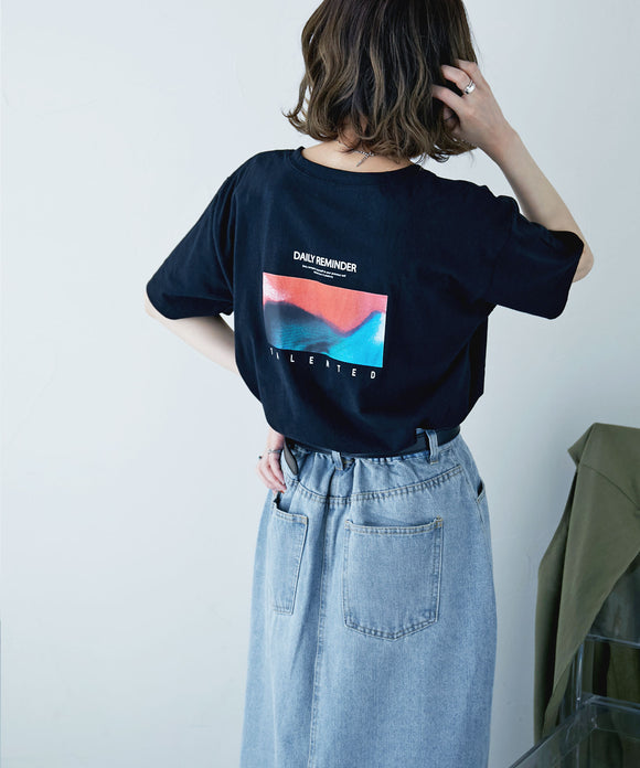 etoll. 綿天竺 フォトプリントTシャツ ブラック