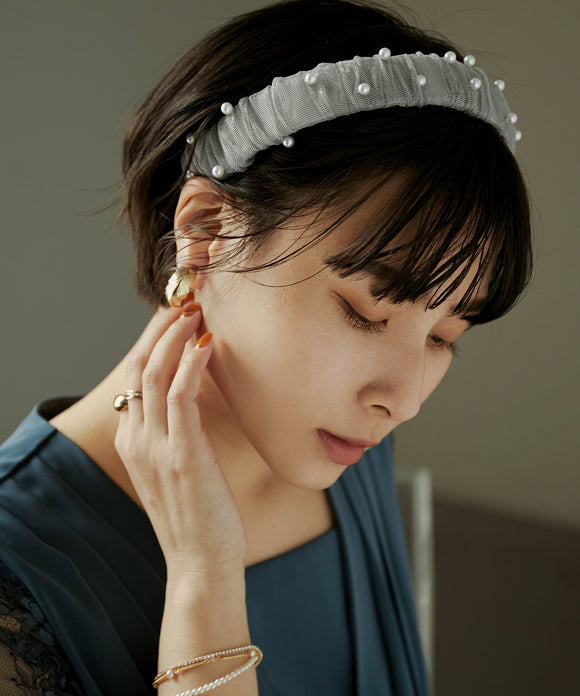 niana ラメチュールパールカチューシャ グレー