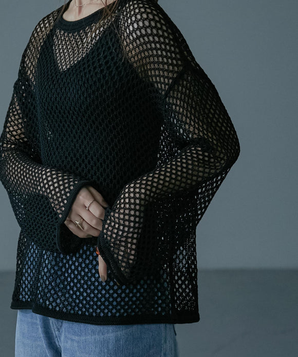 Fashion Letter Bメッシュロールショートニット ブラック