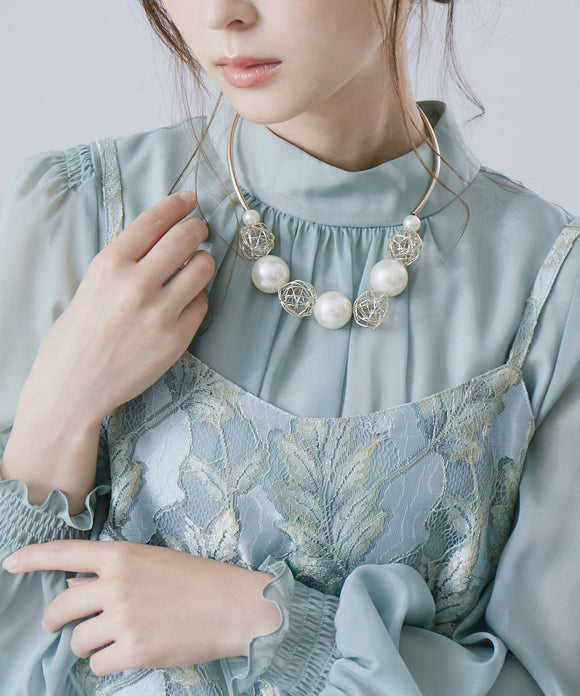 niana ワイヤーパールネックレス ゴールド