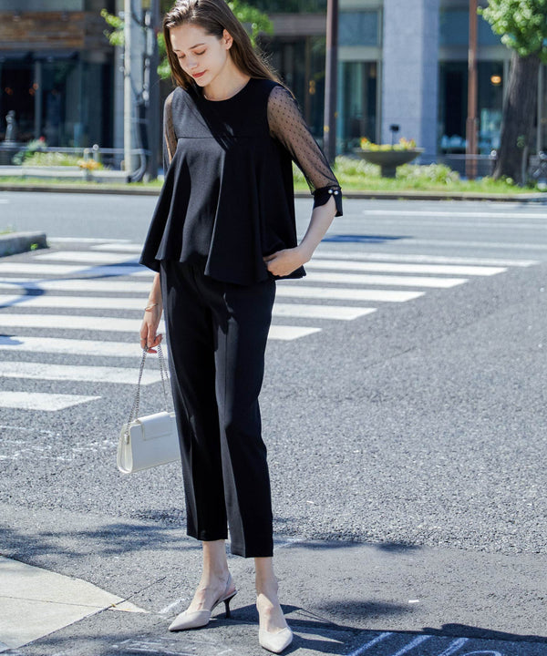 niana バックサテンジョーゼット×ドットチュール2点セット ブラック