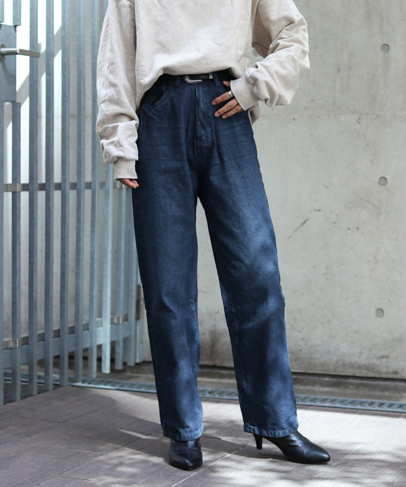 Fashion Letter ストレートデニムパンツ ネイビー