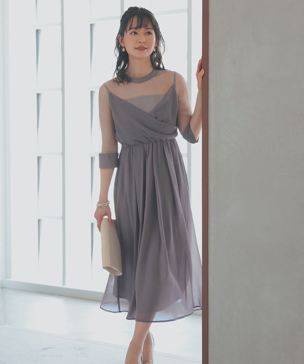 niana ラメチュール使いドレス グレージュ