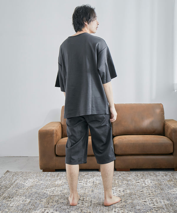 Fashion Letter ダンボールニット　5分袖ハーフパンツ上下セットアップ チャコール