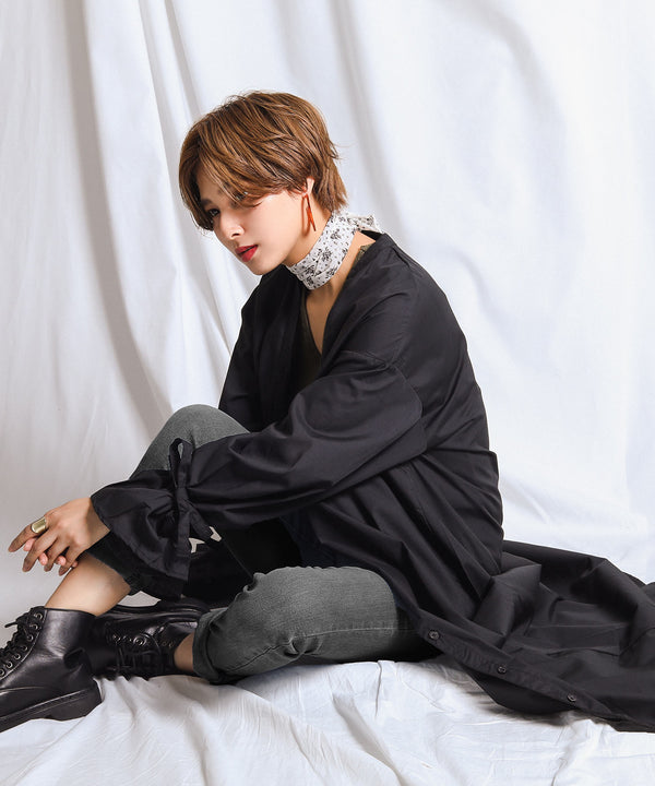 Fashion Letter キャンディ袖シャツワンピース ブラック