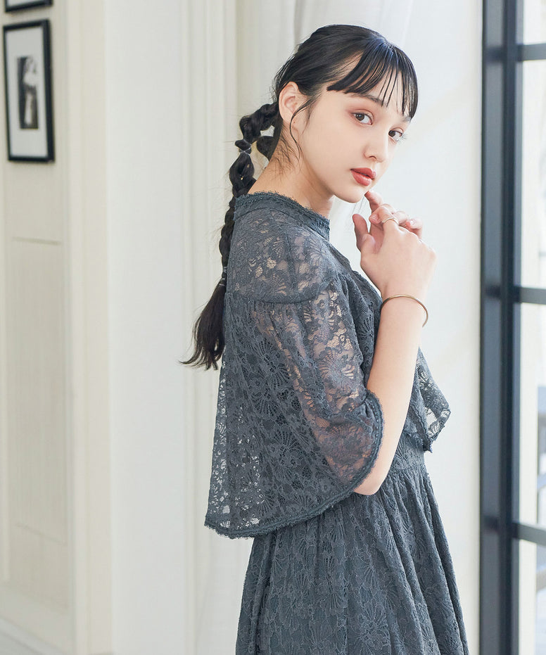 ケープスリーブ総レースパーティードレス｜パーティードレス・結婚式 