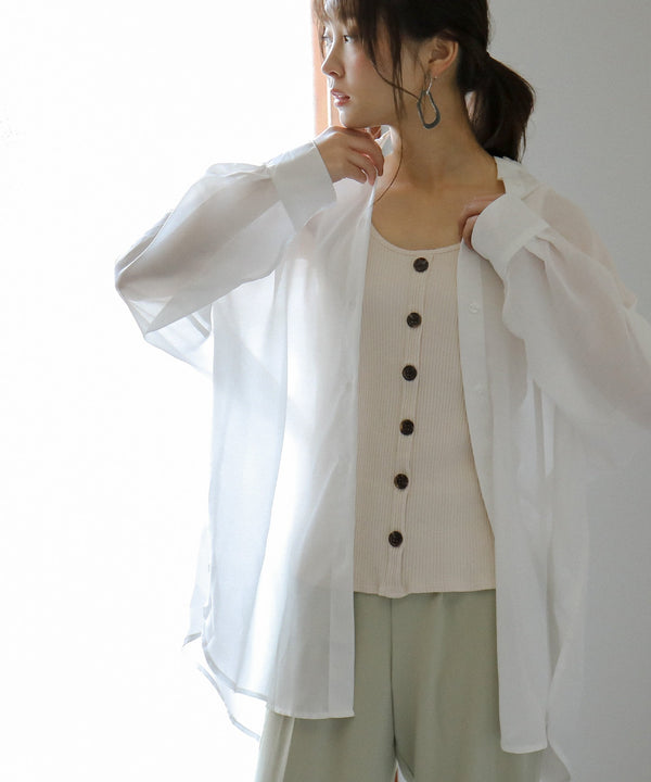 Fashion Letter バックオープンシアーシャツ オフホワイト