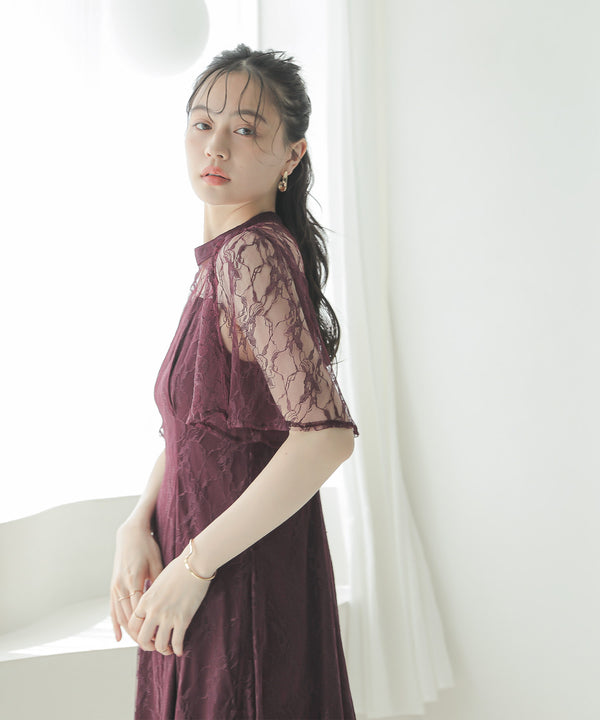 niana 総レースハイネックワンピース ワイン