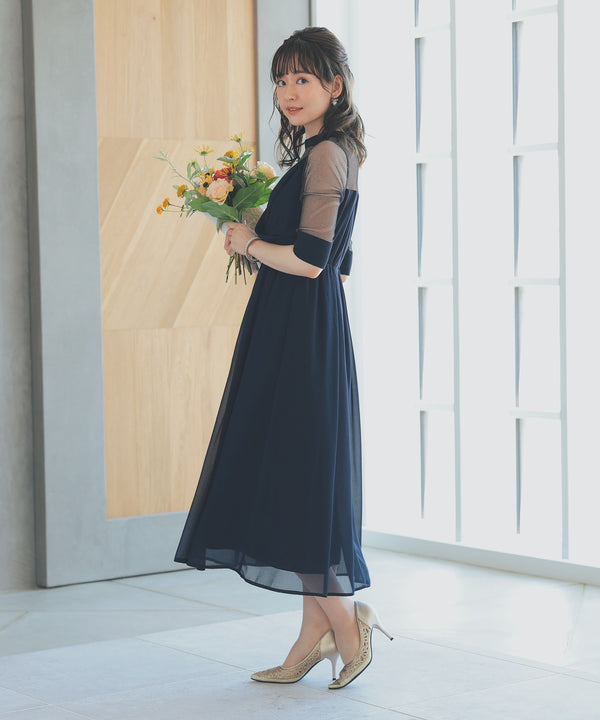 niana ラメチュール使いドレス ネイビー