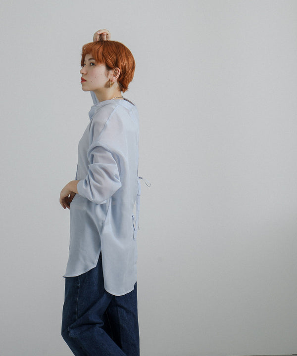 Fashion Letter バックオープンシアーシャツ ブルー