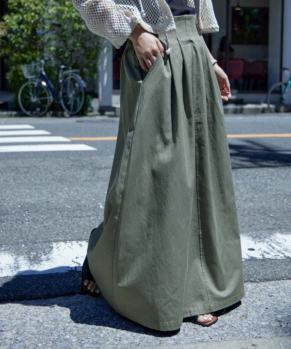 Fashion Letter バックシャーリングベルトAラインスカート カーキ
