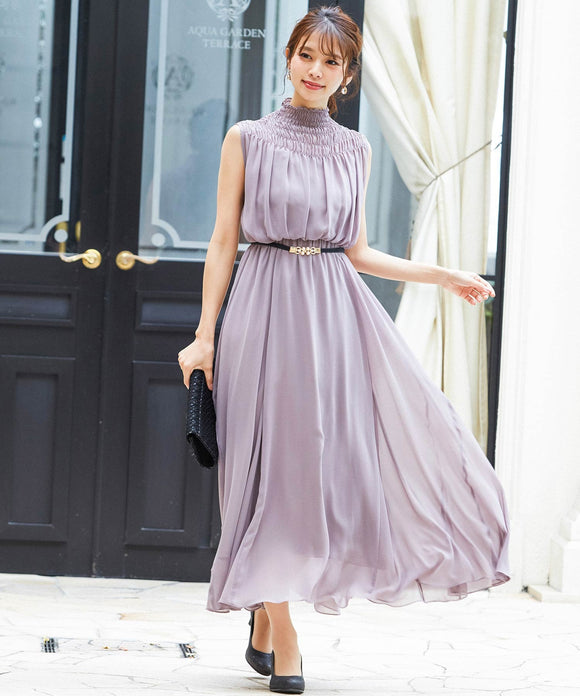 niana デコルテシャーリングシフォンワンピース グレージュ