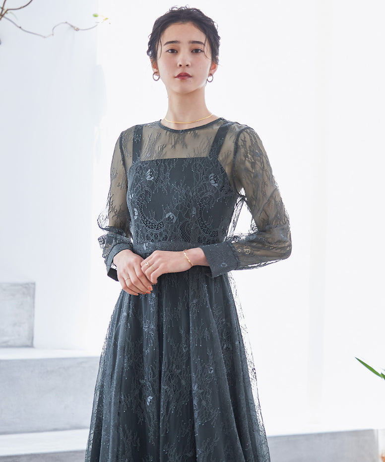 2wayバックリボン総レースドレス 結婚式ワンピース｜パーティードレス 