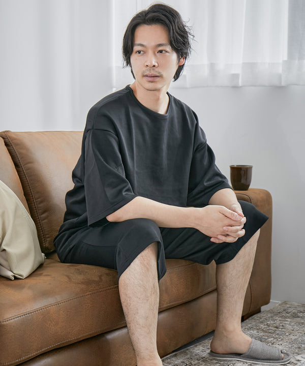 Fashion Letter ダンボールニット　5分袖ハーフパンツ上下セットアップ ブラック