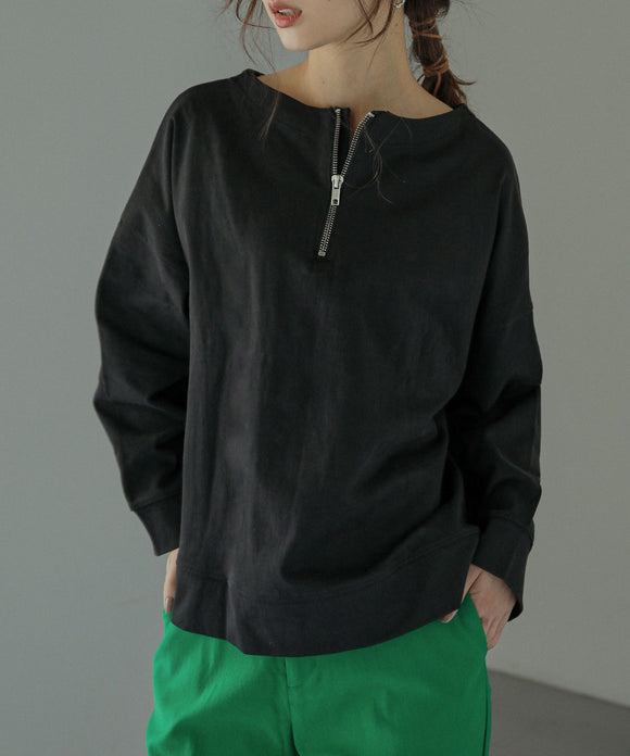 Fashion Letter 2wayフロントドロップショルダーカットソー ブラック