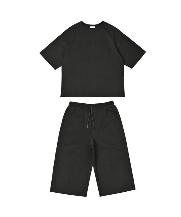 Fashion Letter ダンボールニット　5分袖ハーフパンツ上下セットアップ ブラック