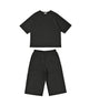 Fashion Letter ダンボールニット　5分袖ハーフパンツ上下セットアップ ブラック