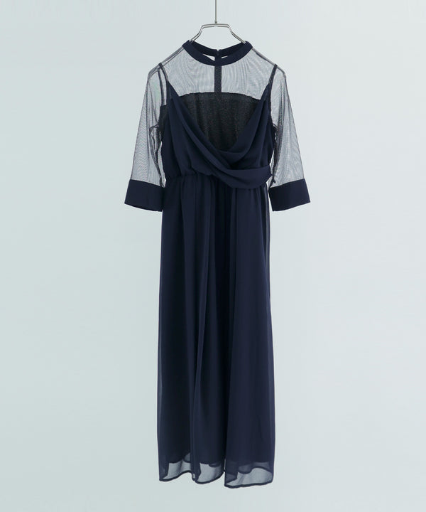 niana ラメチュール使いドレス ネイビー