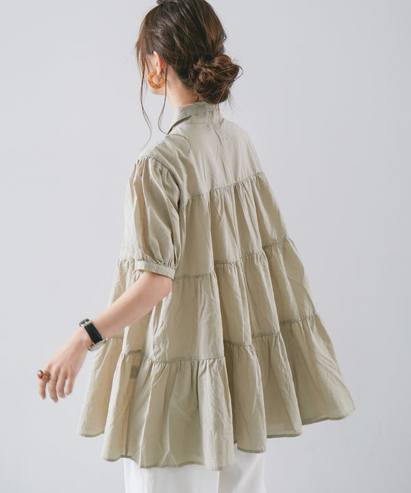 Fashion Letter 襟付きティアードチュニック ベージュ