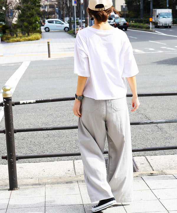 Fashion Letter リネン&デニム ワイドパンツ グレージュ
