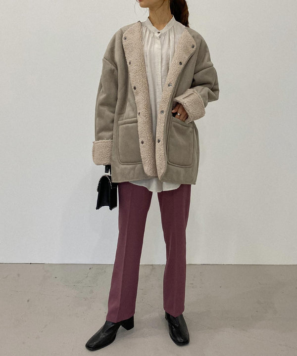 Fashion Letter フェイクムートンリバーシブルジャケット グレージュ