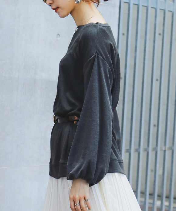 Fashion Letter ロングパフスリーブカットソー チャコール
