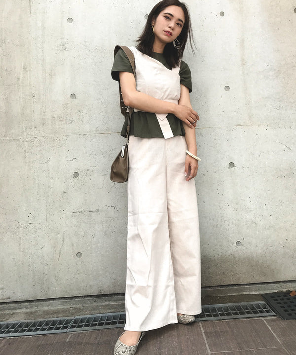 Fashion Letter ワンショルビスチェ×ワイドパンツ セットアップ キナリ