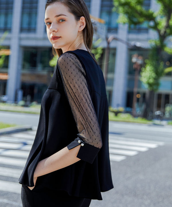 niana バックサテンジョーゼット×ドットチュール2点セット ブラック