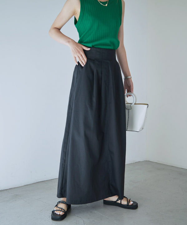 Fashion Letter バックシャーリングベルトAラインスカート ブラック