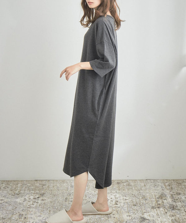 Fashion Letter 裏毛リラックスルームワンピース チャコール