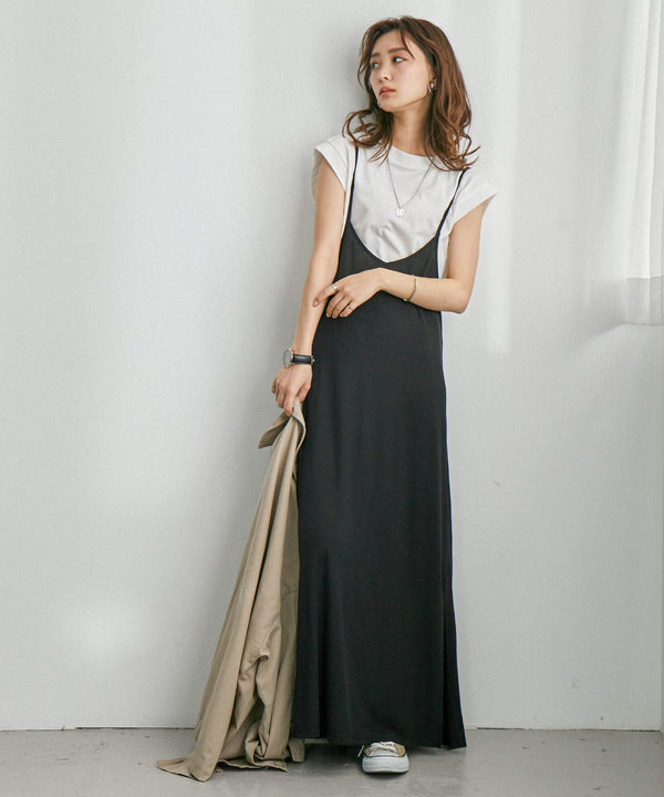 Fashion Letter ストレッチバッグギャザーキャミワンピース ブラック