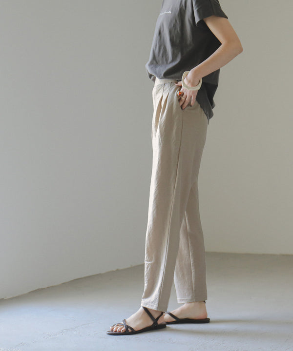 Fashion Letter リネン風テーパードパンツ サンドベージュ