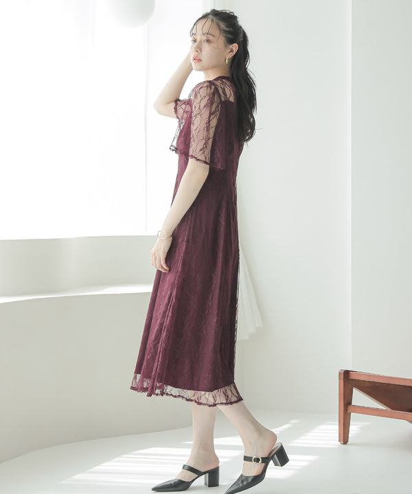 niana 総レースハイネックワンピース ワイン