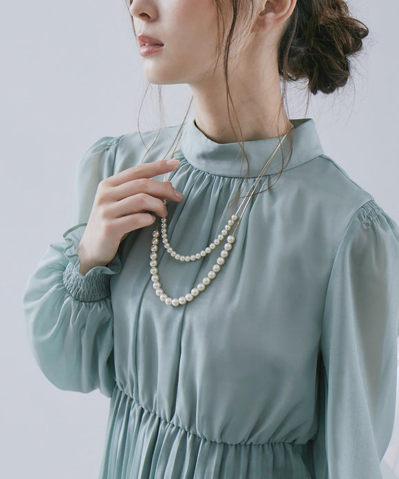 niana パール2連ゴールドチェーンロングネックレス ゴールド