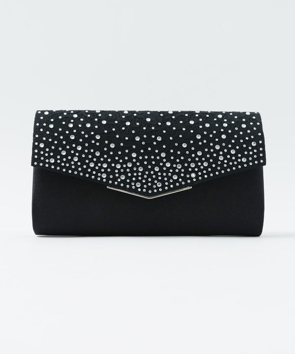 niana ラインストーンレースクラッチバッグ ブラック