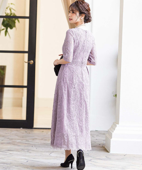 niana 総クラシカルレースワンピースドレス ラベンダー