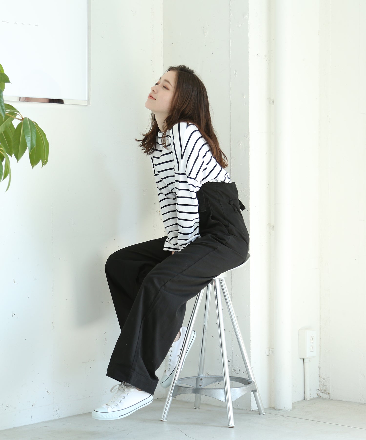 サスペンダー付きハイウェストツイルパンツ｜パンツ - aity