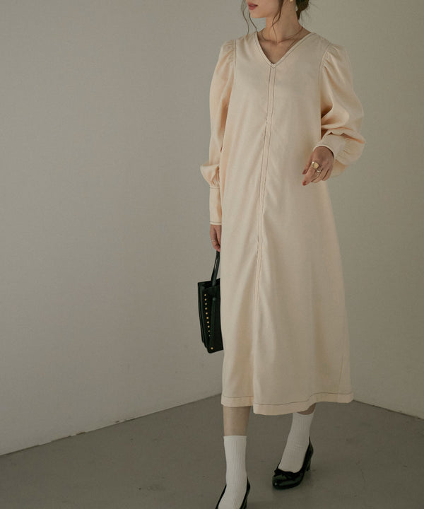 Fashion Letter ピーチ起毛　配色ステッチOP エクリュ