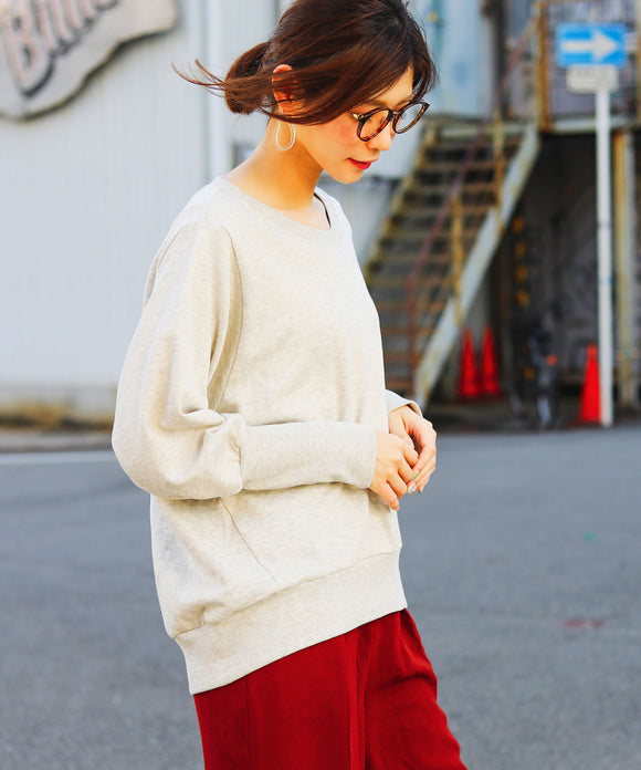 Fashion Letter 裏毛袖ribロングトレーナー オートミール