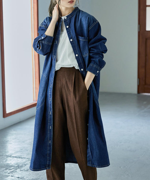 Fashion Letter ヴィンテージ加工デニムワンピース ネイビー