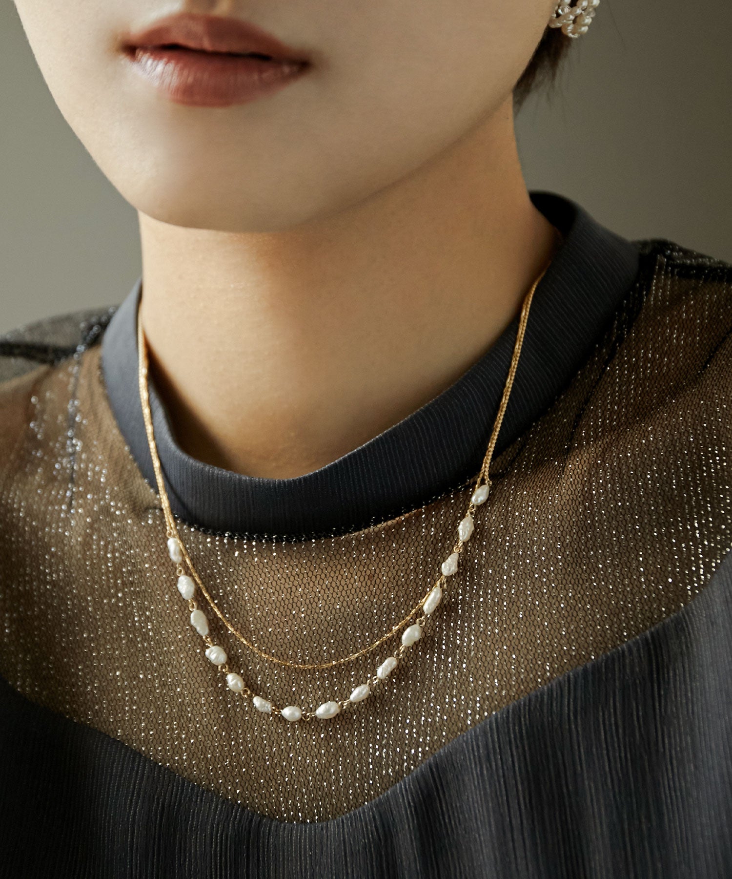 高級感楕円形 淡水真珠可動型ネックレス アクセサリー