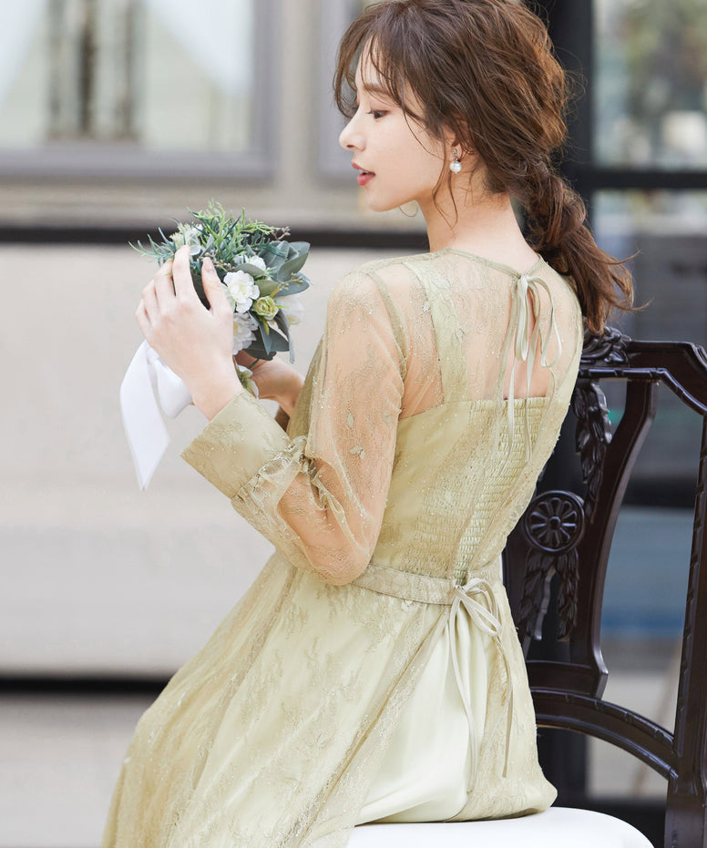 2wayバックリボン総レースドレス 結婚式ワンピース｜パーティードレス 