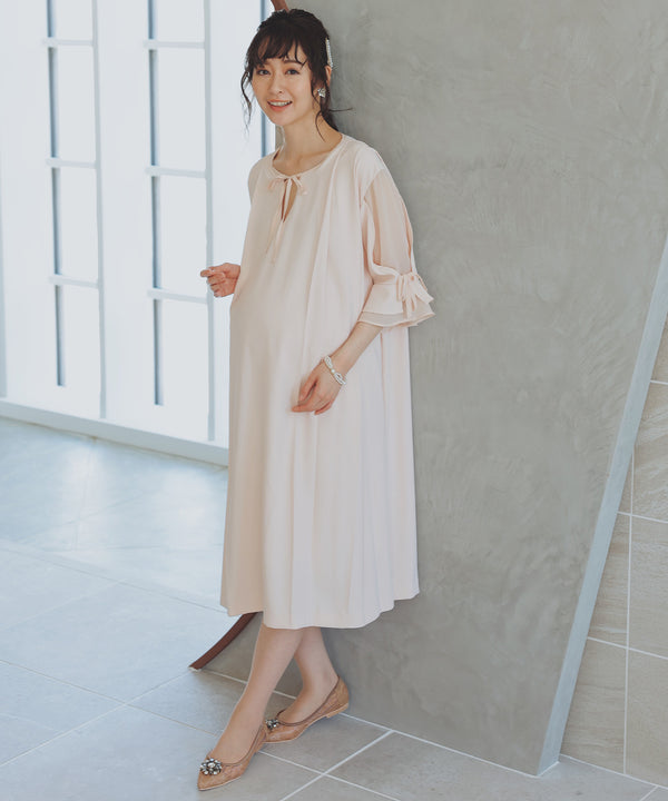 niana 授乳口付マタニティドレス ベージュ