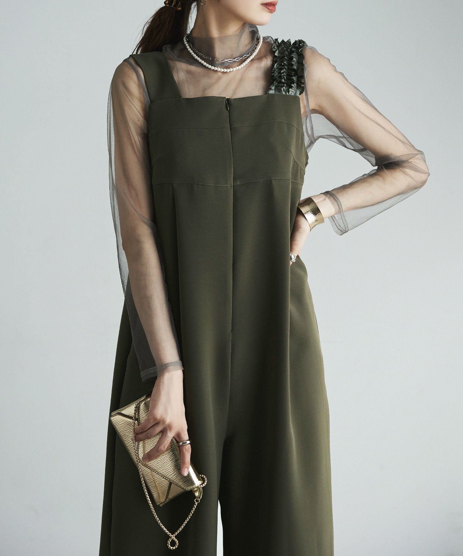 フリルショルダーコンビネゾン｜オーバーオール・オールインワン