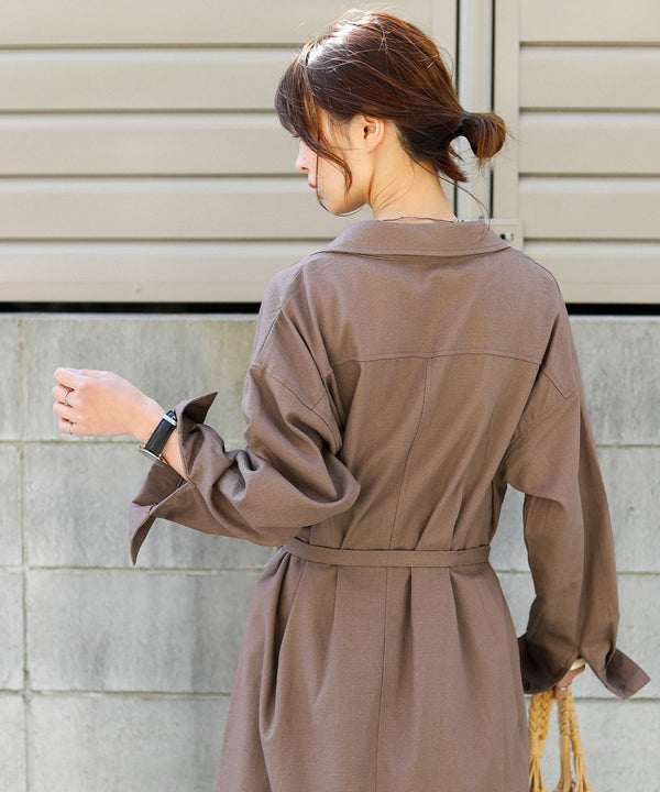 Fashion Letter フラップポケットロングシャツジャケット モカ